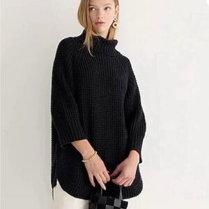 J Crew black cotton knit turtleneck poncho, NWOT, M/L